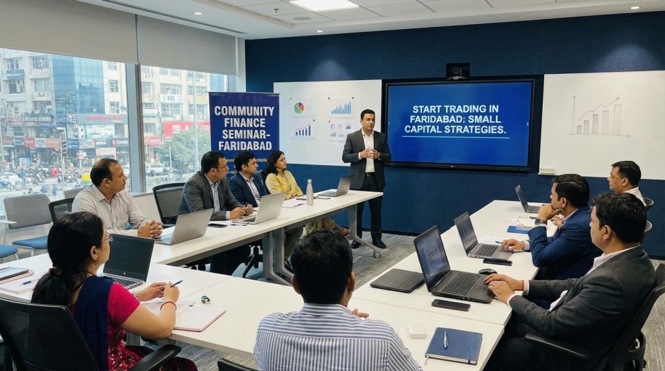 students learning stock market trading in faridabad classroom