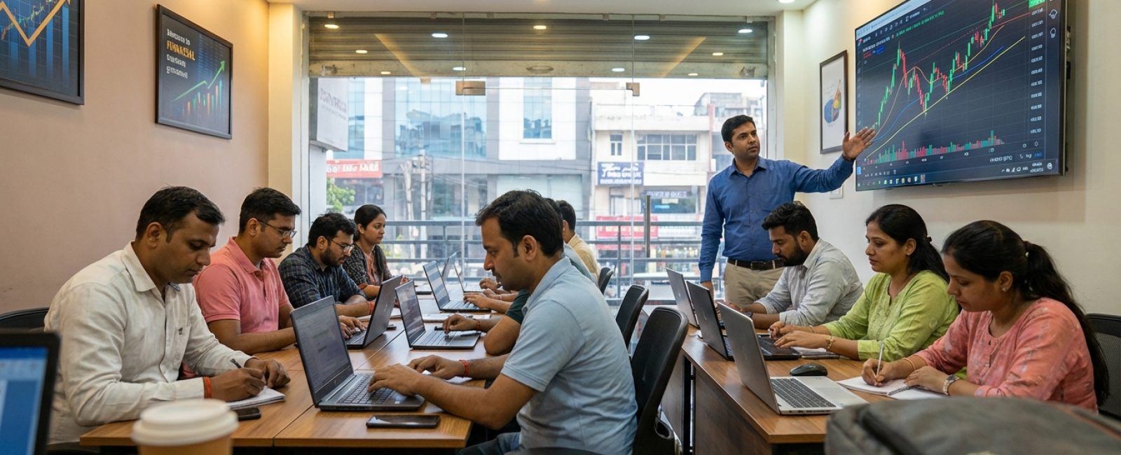 Live stock market classroom training at Future Investix Sector 11 Faridabad with mentor teaching technical analysis